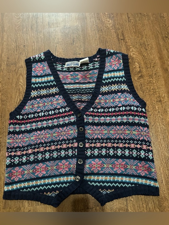 Erika Clasics Clothing Co Jackets & Blazers - Erika Classics Navy Fair Isle Knit Vest with Pink & Teal Accents